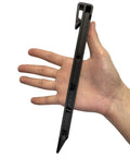 Hand holding a Beefy Heavy Duty Plastic Landscape Stake, black nylon, 10 inch size for Lawn and Garden, anti-corrosion anchor.