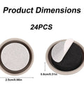Twenty Four Pack Round Gray Self Adhesive Furniture Sliders Heavy Duty Moving Pads For Carpet Hardwood Tile Floors Easy Chair Table Sofa Glides, product dimensions shown.