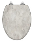 Elongated Concrete polished abstract silver grey grunge Toilet Seat with soft-close hinge, durable resin material.