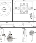 Technical diagram of Chrome Shower Faucet Set With Pro Grade Valve High Pressure Three Way Diverter Dual Shower Head System