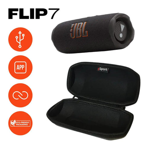 Flip 7 Waterproof Portable Bluetooth Speaker Bundle With GSport Carbon Fiber Hardshell Case Black AI Sound Boost