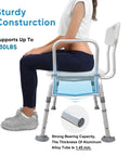 Heavy Duty Bathtub Transfer Bench With Back And Arm Rests, Height Adjustable, Non Slip Feet, No Tools Required Assembly