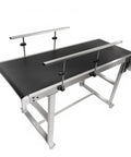 Heavy Duty Workhorse Electric Conveyor Belt With Hassle Free Adjustable Speed And Anti Static PvC Track Rolling Smooth On A Beefy Stainless Steel Base For Worry Free Daily Shipping Grind, showing adjustable speed and sturdy stainless steel frame.