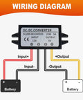 Wiring diagram for Beefy 12V To 5V Buck Converter Module For Cars And Motorcycles, 25W 5A Step Down Regulator.