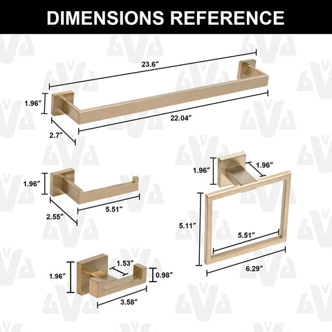 Slick Black And Brushed Gold 5 Piece Bathroom Hardware Set dimensions with towel bar ring holder and hook sizes