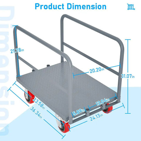 Heavy Duty Steel Panel Truck Cart Built Like A Tank With 2000 Lbs Capacity And Six Inch Smooth Wheels dimensions shown