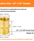 3 Pack Half Inch Brass Coupler Set Half Inch NPT Female To Female Hex Nipple Air Hose Fittings with dimensions and weight