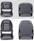 50 Inch Bass Boat Seats Folding Fishing Boat Chair Black Charcoal Marine Grade Vinyl Upholstery With Thick Foam Cushions