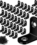 Heavy Duty L Bracket Corner Brace 40 Piece Set Includes 80 Screws Small Stainless Steel Right Angle 90 Degree Support For Woodworking Shelves And Diy Projects Built Tough And Hella Durable in black with screws.