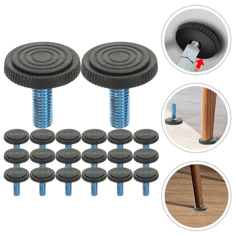 Beefy Heavy Duty Adjustable Furniture Leveling Feet Set M8 Threaded Screws For Tables And Chairs ABS And Iron Construction Anti Friction Design For Stable No Slip Sturdy Support, black leveling feet set