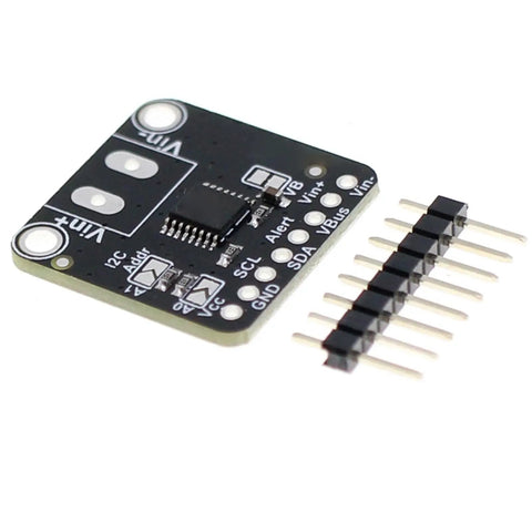 Top Tier Dc Power Sensor Module For High Or Low Side Voltage And Current Monitoring Detection Board With No Sweat I2c Output And Legit Pinpoint Shunt Resistor Tracking Up To 36v 15a, close-up of sensor with pin header.