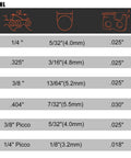 Hipa 12-pack chainsaw file kit sizing chart with round files and gauges; STIHL logo visible