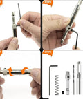 Knockout Four Piece Hinge Mortising Drill Bit Set With One Quarter Inch Hex Shank And Included Allen Wrench during assembly steps.