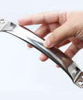 Built To Last Everyday Workhorse Heavy Duty Round Tube Stainless Steel Cabinet Pull Handle held in hand