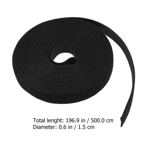 Premium 2 Rolls Black Hook And Loop Wire Cable Tie Straps Reusable Heavy Duty Cord Organizers in a roll, 196.9 in long.