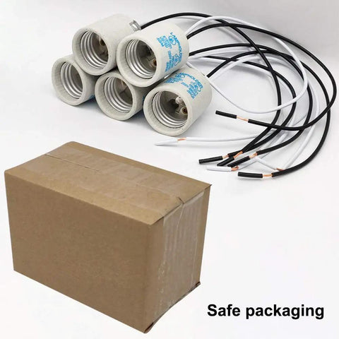 Durable Ceramic E26 And E27 Light Socket With 12 Inch Wire Lead No Fuss Standard Medium Screw Base Fireproof High Temp Insulated Socket For Halogen Incandescent And LED Bulbs 5 Pack with Safe Packaging