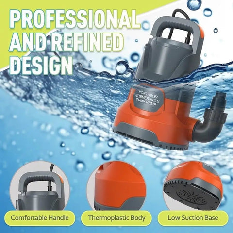 Heavy Duty Workhorse Submersible Sump Pump With 1Hp Electric Motor And 4000 Gph Swift Flow, thermoplastic design with comfortable handle.