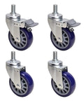 Heavy Duty TPU Swivel Caster Wheels With Brakes Top Plate Mount 360 Degree Swivel Mx Threaded Stem Rolling Casters Set of 4