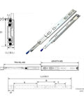 Diagram of Beefy 51mm Galvanized Steel Drawer Slide, Concealed Telescopic Rails, industrial grade, 1 piece specifications.