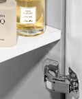 4 Pack Easy Install Cabinet Door Hinges with Soft Close Full Overlay for shelf, no drills required, quick screwdriver setup shown.