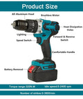Cordless Drill Driver Set With Two Rechargeable 1500 Mah Batteries And Bright Led Work Light Plus Heavy Duty Carry Case For No Hassle Home Diy Fixes And Fast Weekend Hustles Built To Handle The Grind, showing product features.