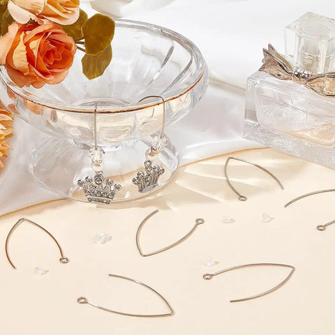 Stainless Steel Drop Earring Hooks Set 40 Pieces Silver Long Marquise V Shaped Findings With Ear Nuts And Loop Dangle Wires