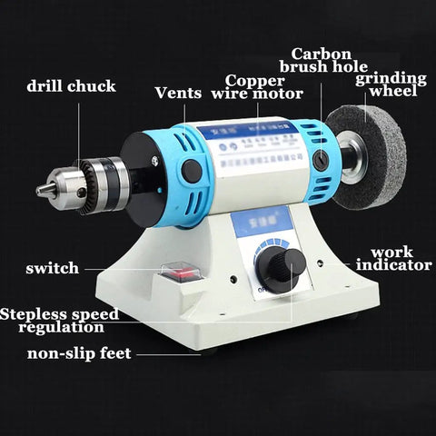 Heavy Duty Benchtop Table Saw With Rip Through Power For Wood And Metal, non-slip feet and switch features visible.
