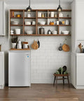 Top Notch 3 Cubic Ft Compact Upright Freezer Fingerprint Resistant Stainless Steel Finish in modern kitchen setting.