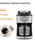 Compact 2 In 1 Espresso And Drip Coffee Maker With Built In Grinder Semi Automatic Brewing Setup, 15 cups, 950W with LCD display.