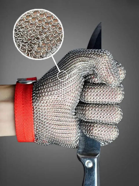 Heavy Duty Stainless Steel Chainmail Gloves Level A9 Cut Resistant, 304 Stainless Steel Wire Mesh, 5 Finger Blue Gloves for Right or Left Hand