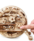 Mechanical Monowheel 3D Puzzle Kit Unicycle Style Wooden Steampunk Build For Adults Self Rolling Brain Teaser Model Kit Made Of Wood, side view