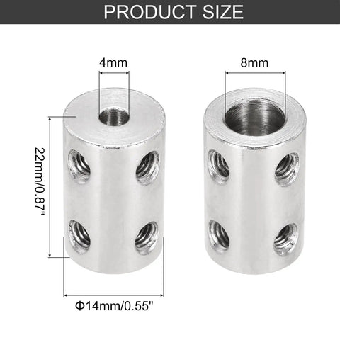 Rigid Shaft Coupler Set 4mm To 8mm For 3D Printers And DIY Projects Steel Joint Connectors L22mm By D14mm Six Piece Kit product size diagram