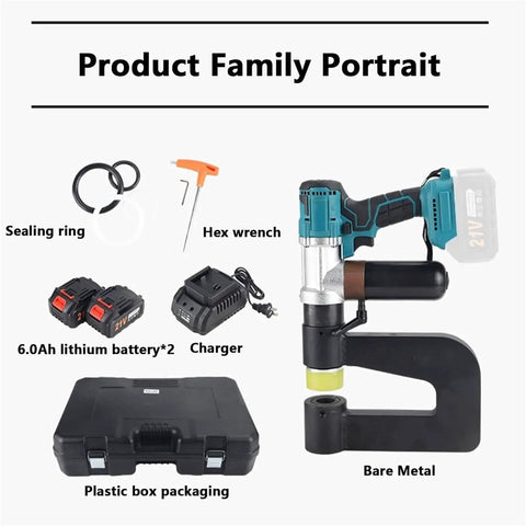 Cordless Hydraulic Hole Puncher With Dual Batteries Heavy Duty Metal Punch Tool 150mm Throat Depth includes accessories and charger