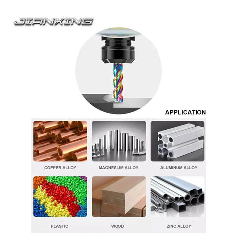 JIANXING 1/8 in extra-long carbide square-end mill, 3" overall length, 3-flute with DLC coating.