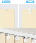 Before and after image showing 25 Pair Clear Vertical Blind Repair Tabs For Snapping Back Torn Slats Top Shelf Pvc Replacement Clips.