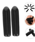 Top Notch Dishwasher Rack Tip Protectors Heavy Duty Black Plastic Prong End Caps showing two shiny black prong caps for secure fit.