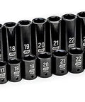 39 Piece 1/2 Inch Drive 6 Point Impact Socket Set Standard And Deep Metric With Off Corner Loading To Prevent Rounding Black Oxide Finish