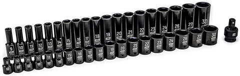 39 Piece 1/2 Inch Drive 6 Point Impact Socket Set Standard And Deep Metric With Off Corner Loading To Prevent Rounding Black Oxide Finish