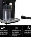 Top Shelf Fully Automatic Espresso Coffee Maker With Integrated Milk Frother Precision Bean Grinder And One Touch Operation For No Sweat Slick Daily Brewing At Home side view showing adjustable coffee spout and cleaning features.