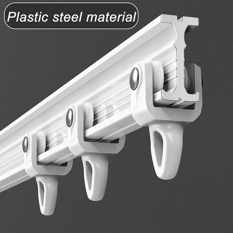 Close-up of Heavy Duty Double Curtain Track System With Silent Roller Curved Ceiling Rail, plastic steel, 3.3 ft length