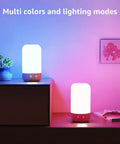 Wood Grain LED Table Lamp With Touch Dimmer For Bedside Auto Off Timer 350 Lm Soft Warm White Or Daylight Cool White Dope RGB Mood Lighting