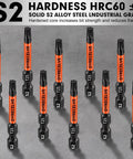 Front view of 10-pack T25 Torx bits for impact driver; orange S2 alloy steel bits with 1/4 in hex shank