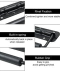 Detailed view of Two Piece Black Spring Loaded Case Handles With Rubber Grip, highlighting rivet fixation and built-in spring.