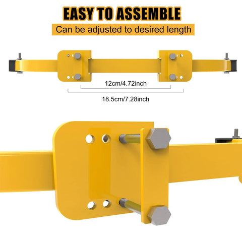 Heavy Duty Steel Ladder Stabilizer for Roof Gutter and Wall Mounts easy assembly close-up with measurements
