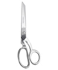 8 Inch Bent Forged Stainless Steel Fabric And Sewing Scissors For Denim Silk And Multiple Layer Materials Heavy Duty Pro Grade Precision Ground Blades Great For Crafting And Seamstress Projects. Side view of 8-inch forged stainless steel bent-handle sewing scissors.