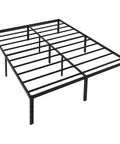 Queen Size Metal Platform Bed Frame With Heavy Duty Steel Construction And Eleven Tough Support Legs Giving You Serious Under Bed Storage For Rock Solid Stability Zero Wobble And A Really Comfy Place To Rest Tonight - top view of metal slat frame.