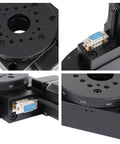 Close-up of High Precision Electric Rotating Platform With 100mm Diameter Table Motorized Rotation Stage Worm Gear Drive
