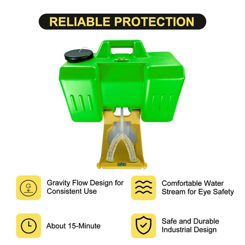 Portable Eye Wash Station With Wall Mount OSHA Approved Emergency Eye Wash Unit Includes Sign And Two Inspection Tags First Aid Units For Workplace Safety Job Site Ready 9 Gallon Bright Green product image showing front view