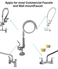 Pro Grade Commercial Sink Sprayer Kit With 45 Inch Flexible Stainless Steel Hose, arranged with faucet options