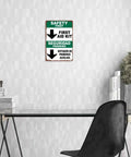 Funny First Aid Kit Metal Sign 8x12 Aluminum Wall Decor in office setting above desk, featuring bilingual safety text.